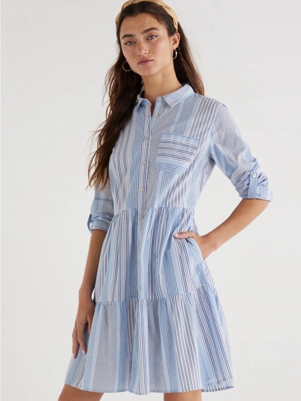 Time and Tru Women's Mini Shirt Dress with Long Sleeves, Sizes XXL